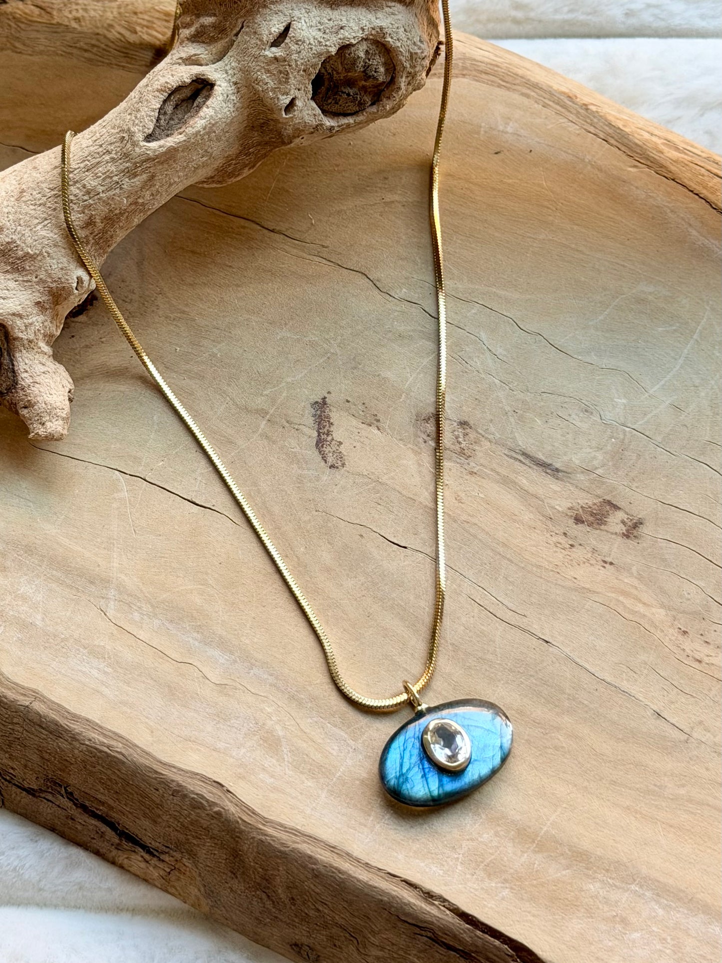 Labradorite + White Topaz Gold Necklace