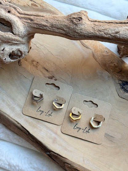 Stainless Steel Hexagon Huggie Earrings