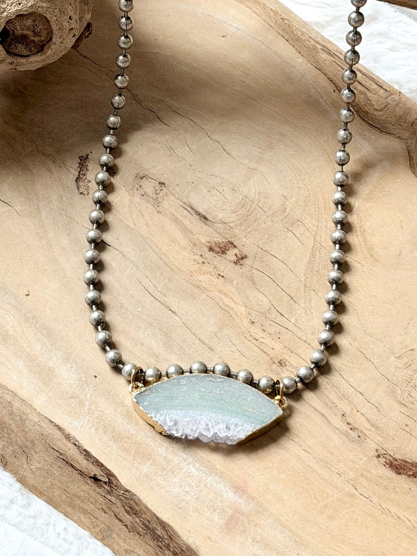 Rough Cut Amethyst + Antique Silver Ball Chain Necklace