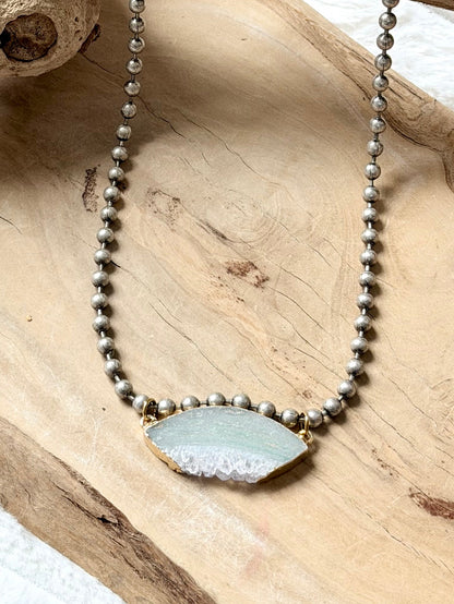 Rough Cut Amethyst + Antique Silver Ball Chain Necklace