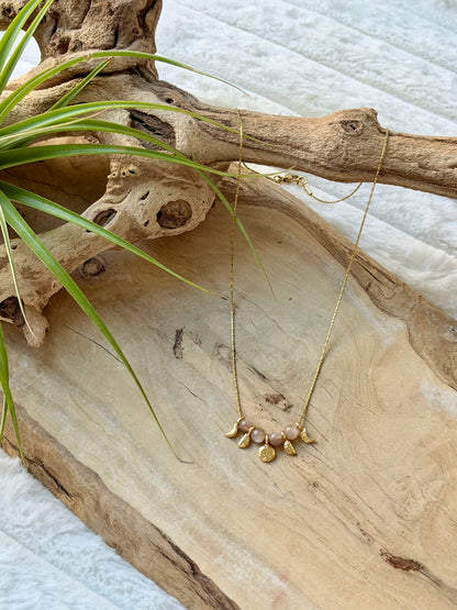 Peach Moonstone + Gold Moon Phases Necklace