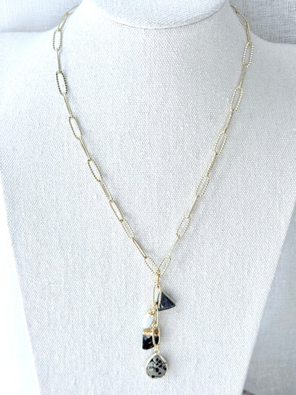 Neutrals + Gold Lariat Charm Necklace