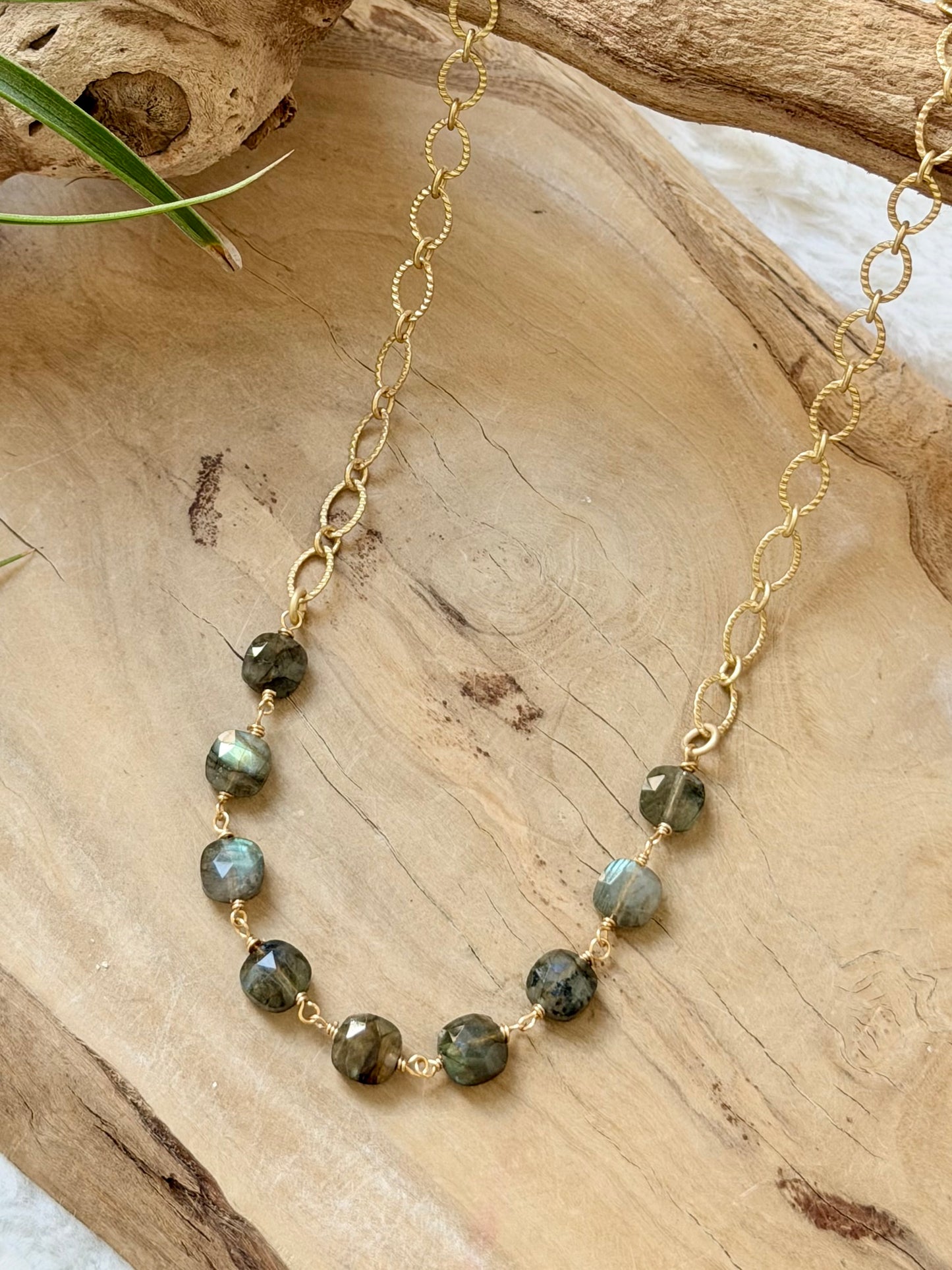 Labradorite + Matte Gold Necklace