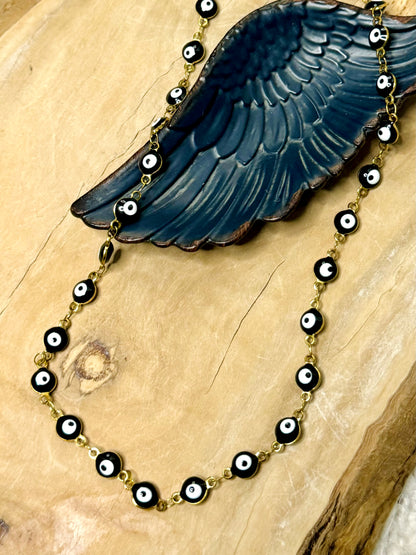 Black + White Evil Eye Gold Necklace