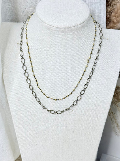 Gunmetal + Gold Pyrite Duet Necklace
