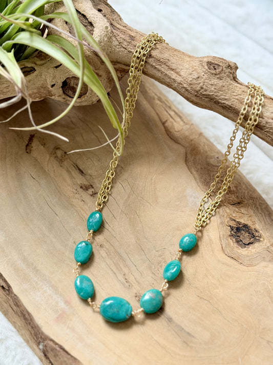 Tibetan Turquoise + Matte Gold Necklace