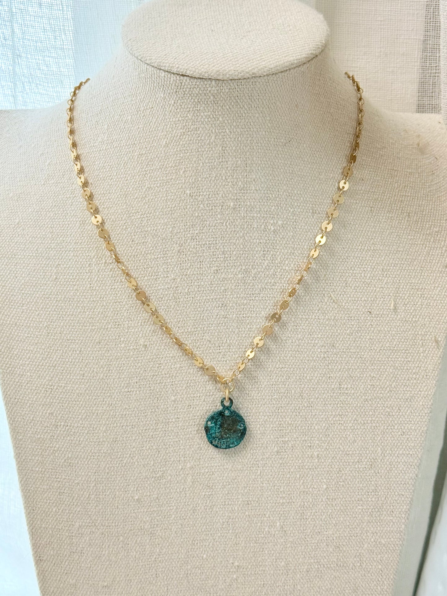 Copper Patina + Matte Gold Mini Sand Dollar Necklace