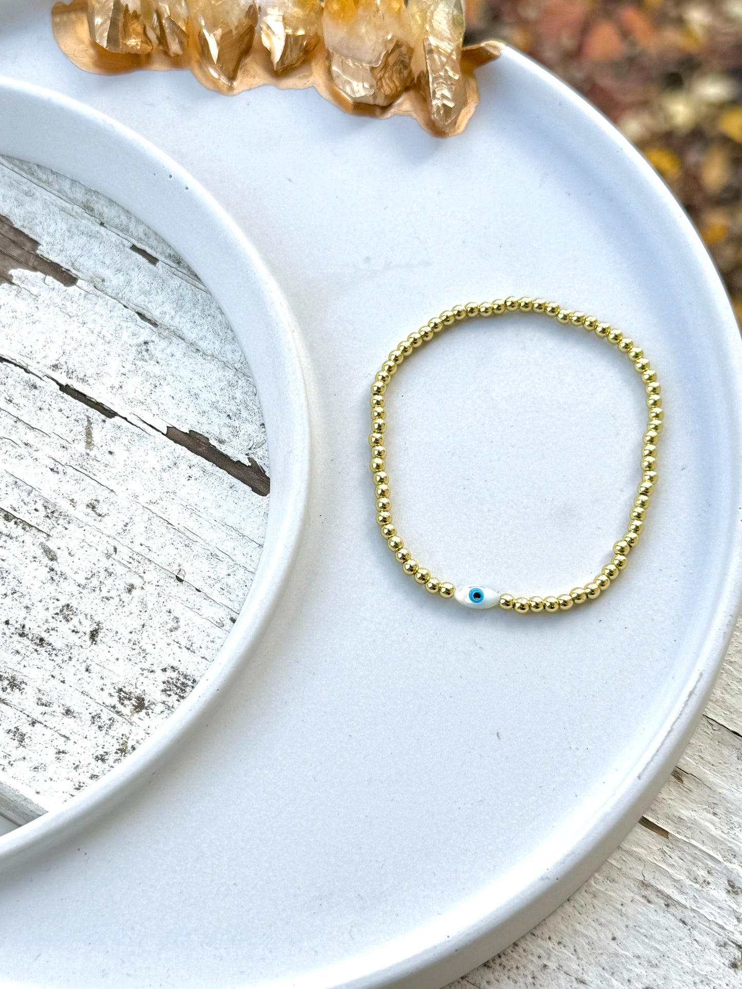 Mother of Pearl Evil Eye + Gold Filled Bracelet