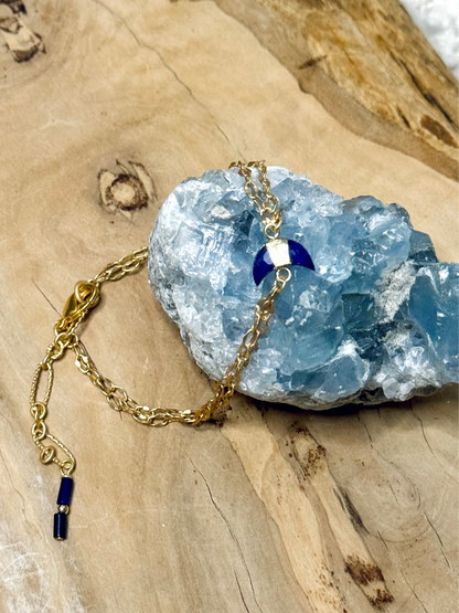 Lapis Lazuli + Matte Gold Crescent Moon Bracelet