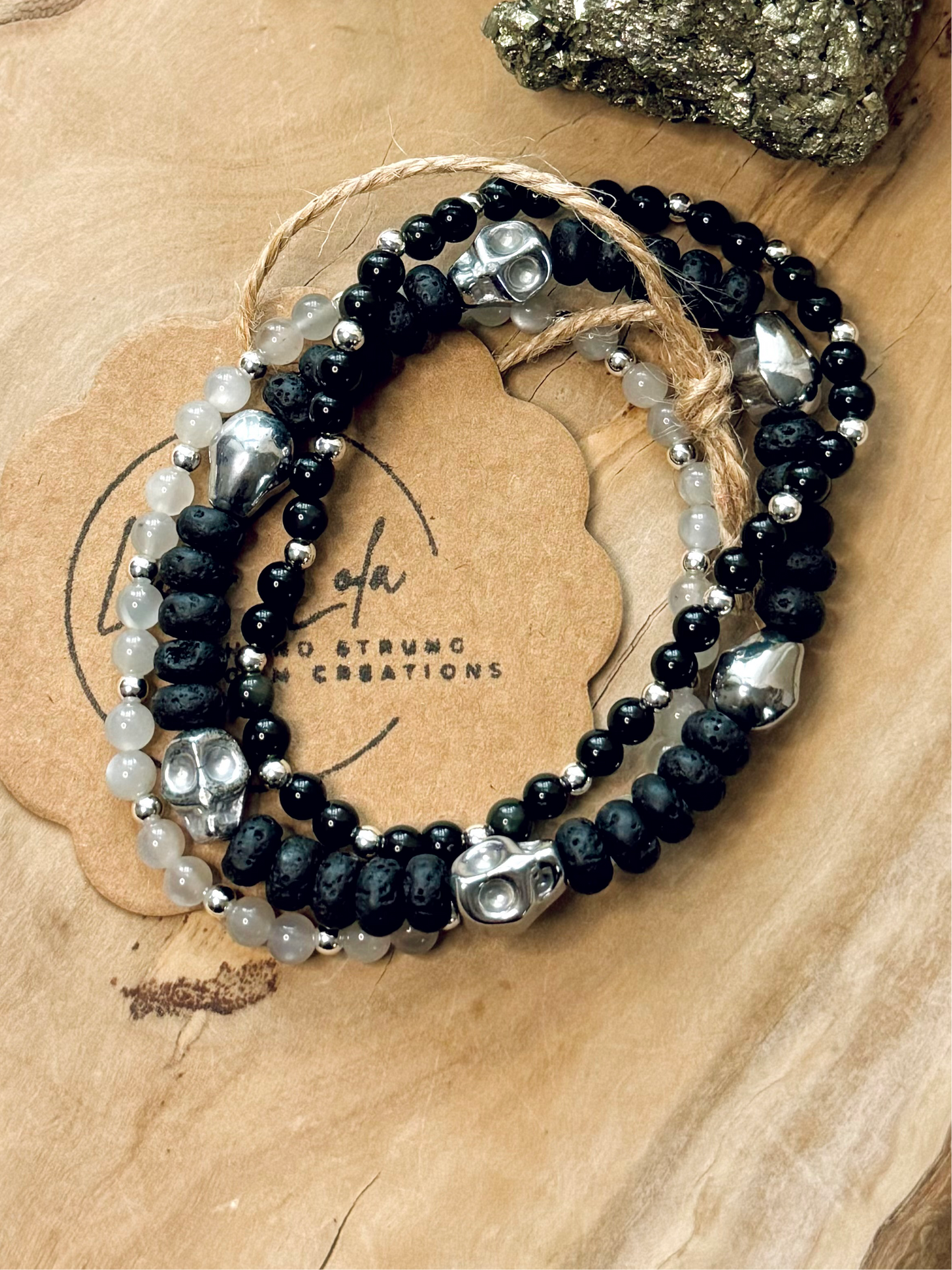 Gray + Black Silver Skully Stack (3-stack)