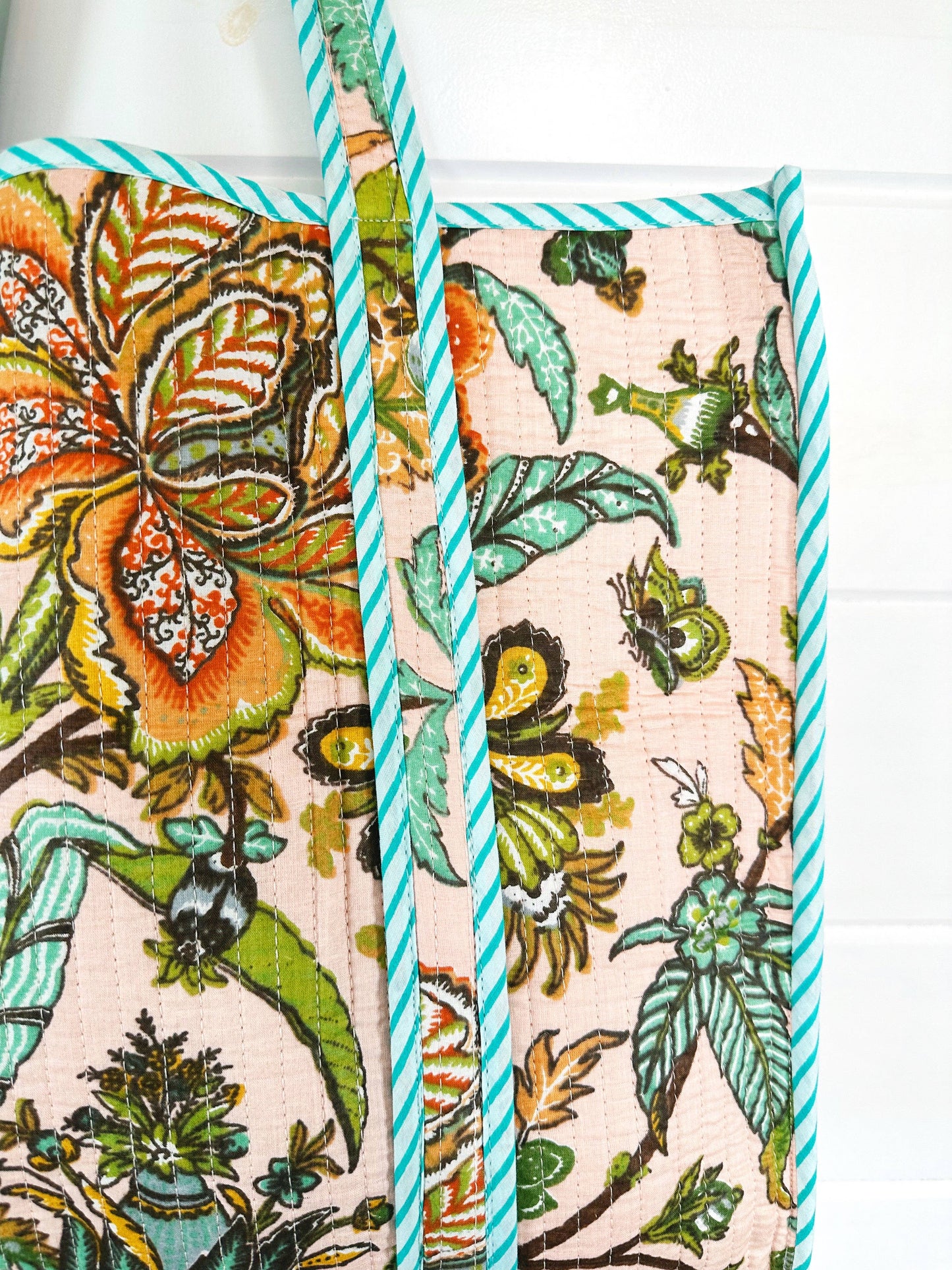 Peach Botanical Quilted Tote Bag | Botanical Tote Bag