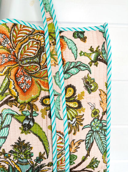 Peach Botanical Quilted Tote Bag | Botanical Tote Bag
