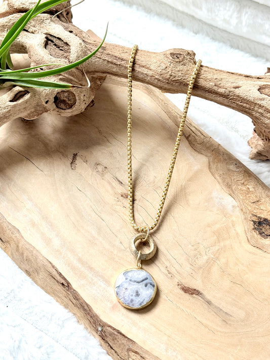 Druzy Agate + Matte Gold Necklace