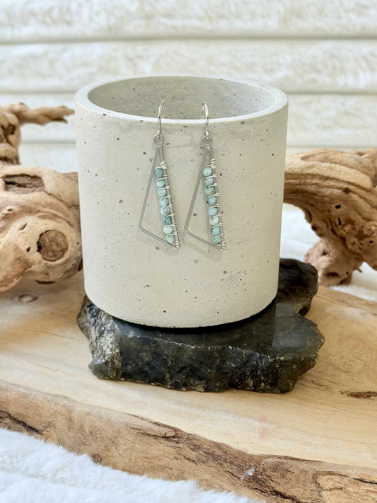Larimar + Matte Silver Triangle Earrings