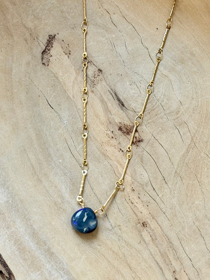 Lightning Ridge Australian Opal + Gold Stainless Steel Necklace
