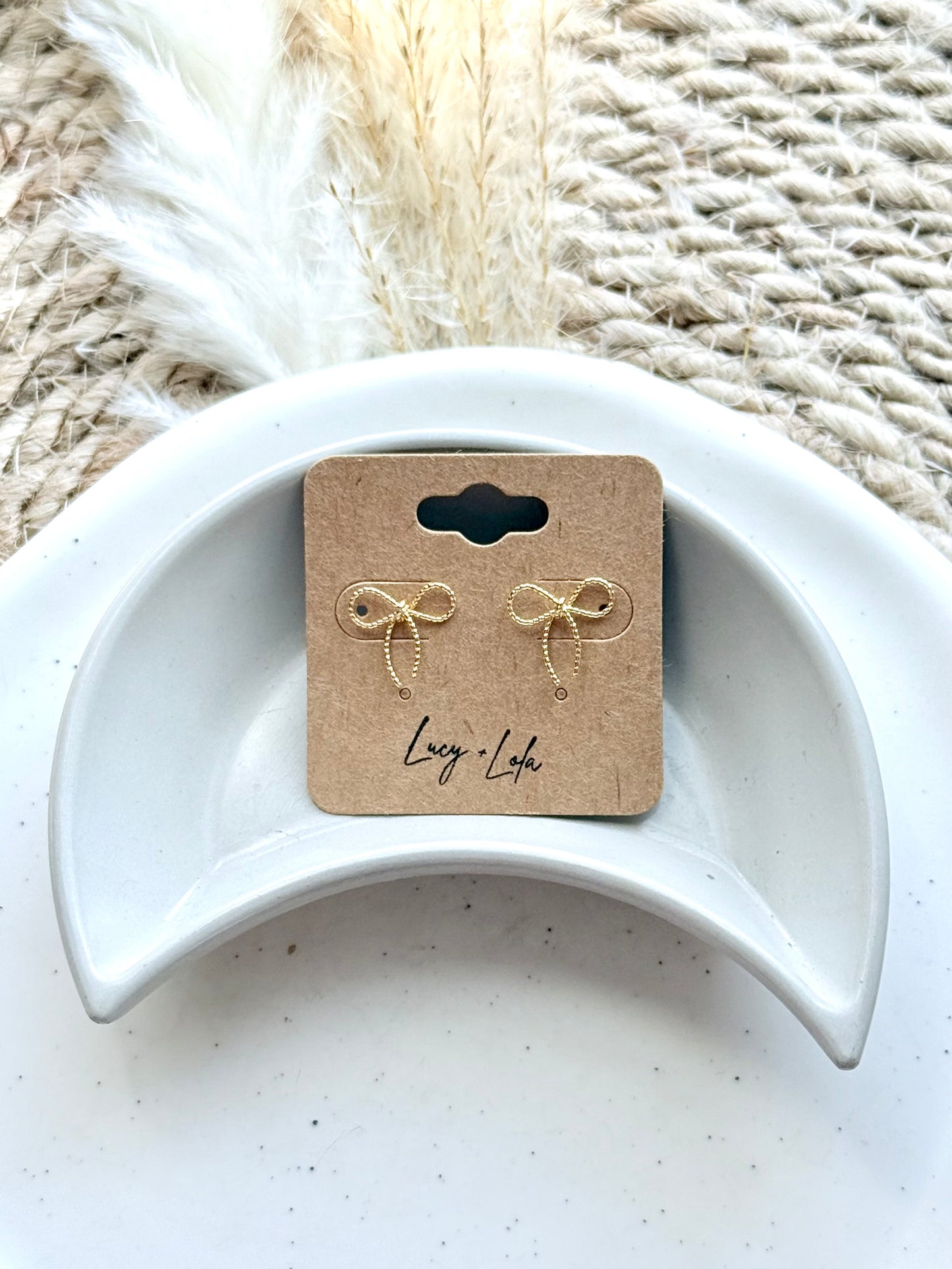 Gold Textured Bow Mini Stud Earrings