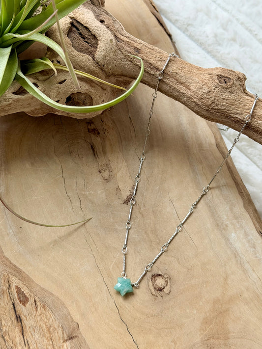 Amazonite Star + Stainless Steel Necklace