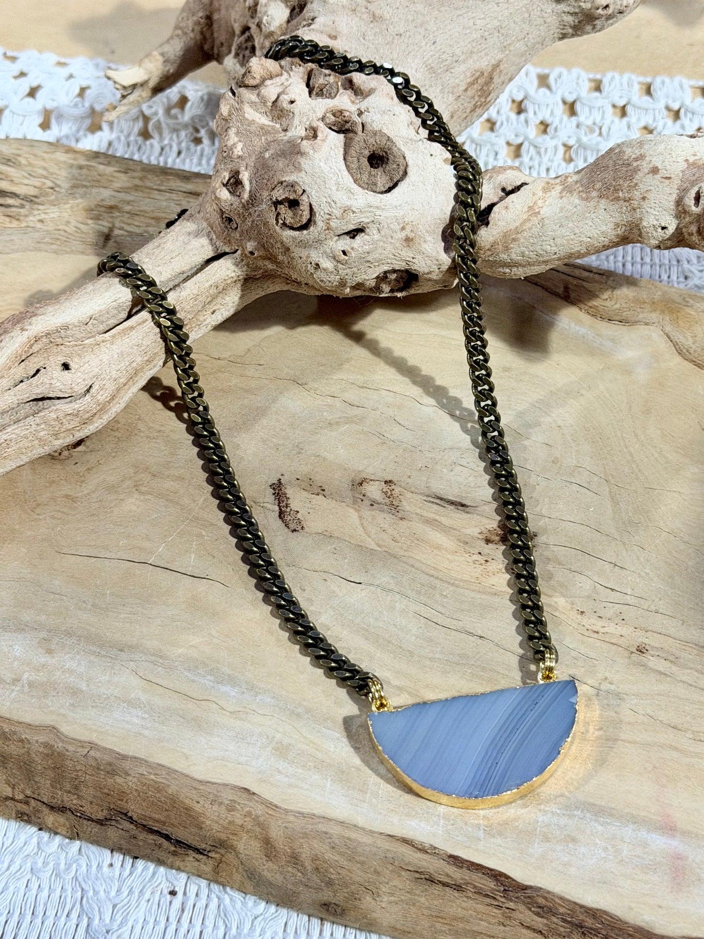 Agate + Antique Brass Necklace