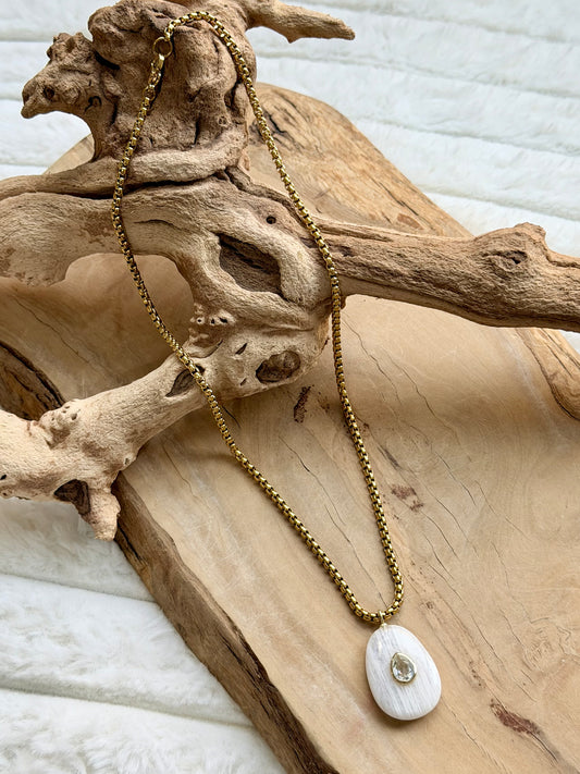 Rainbow Moonstone + Topaz Gold Necklace