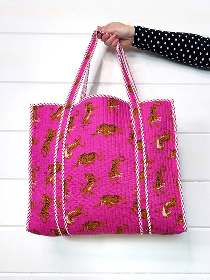 Bright Pink Tiger Tote Bag