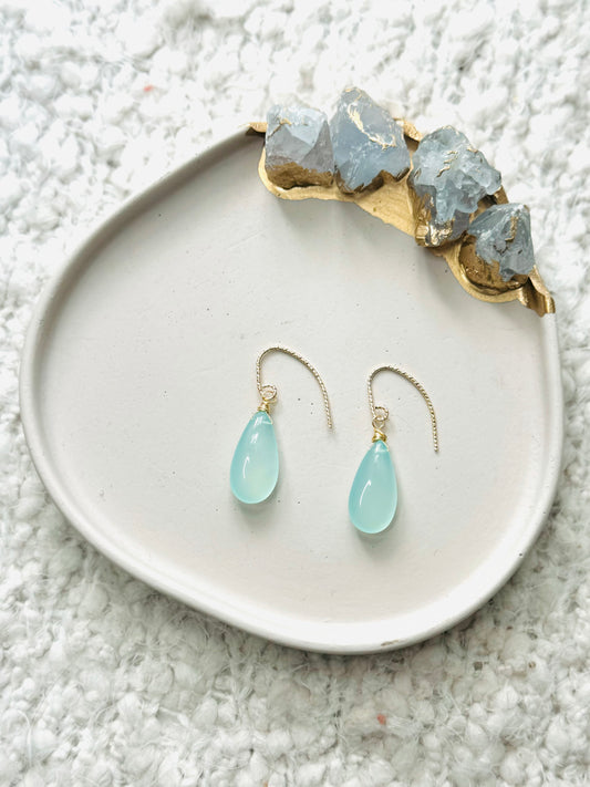 Aqua Chalcedony + Gold Earrings