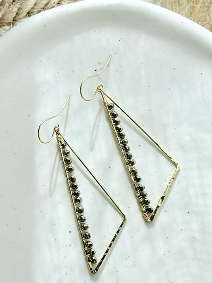 Pyrite + Gold Large Triangle Earrings