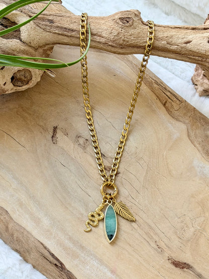 Emerald + Gold Carabiner Necklace