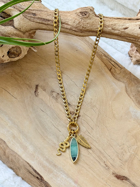 Emerald + Gold Carabiner Necklace