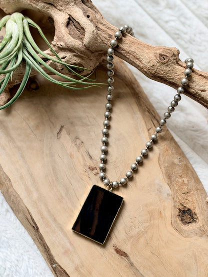 Black Ice Obsidian Lace + Antique Silver Necklace