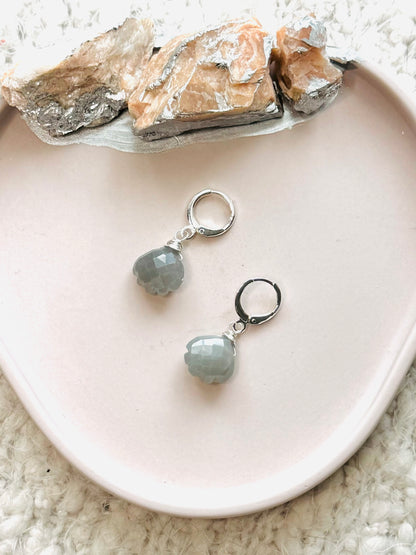 Gray Moonstone + Silver Earrings