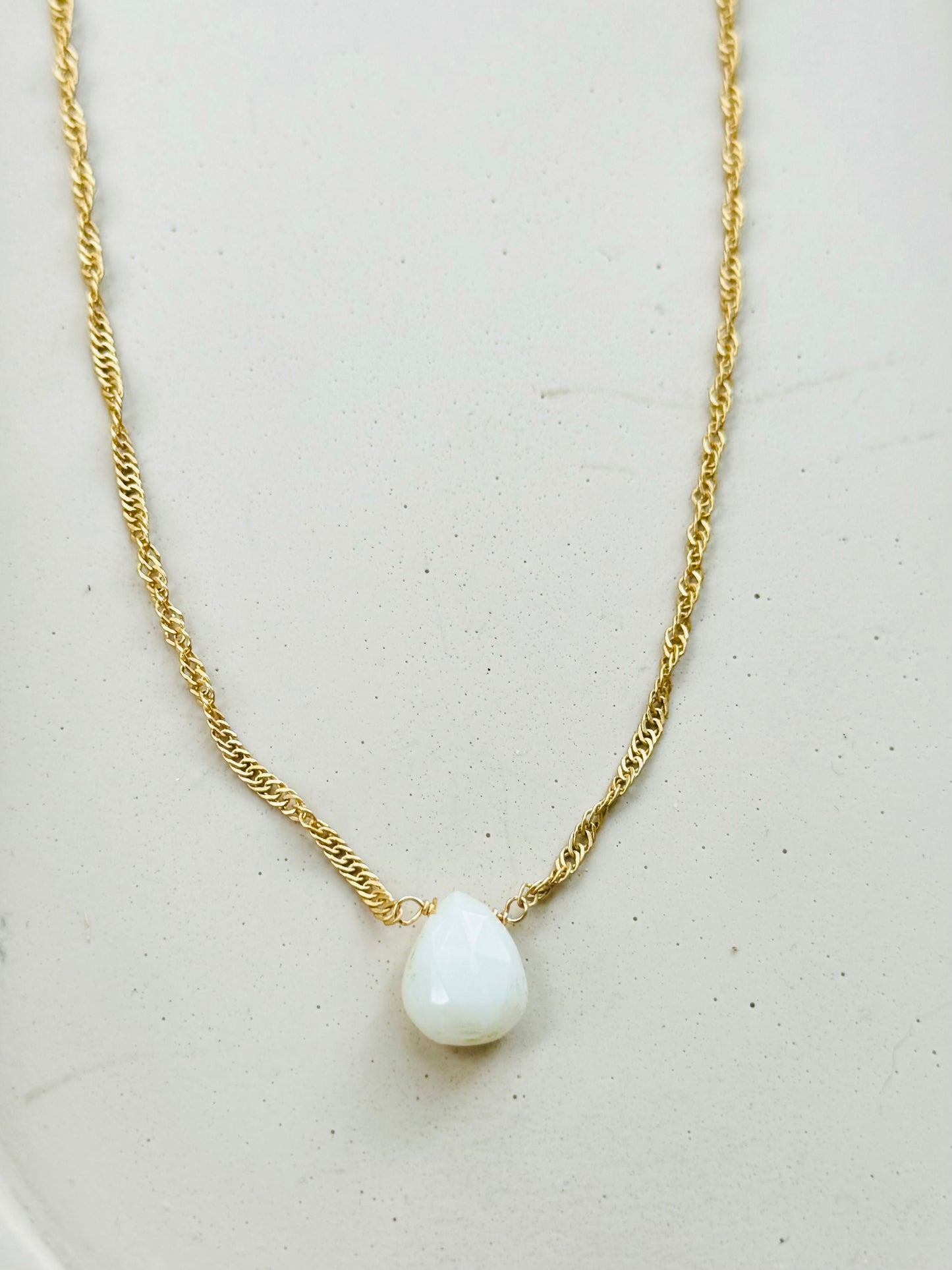 White Opal + Matte Gold Necklace