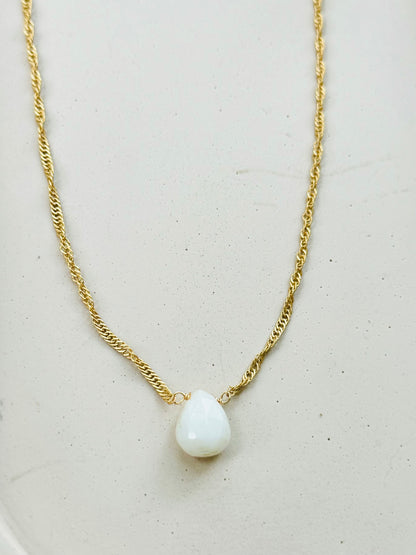 White Opal + Matte Gold Necklace
