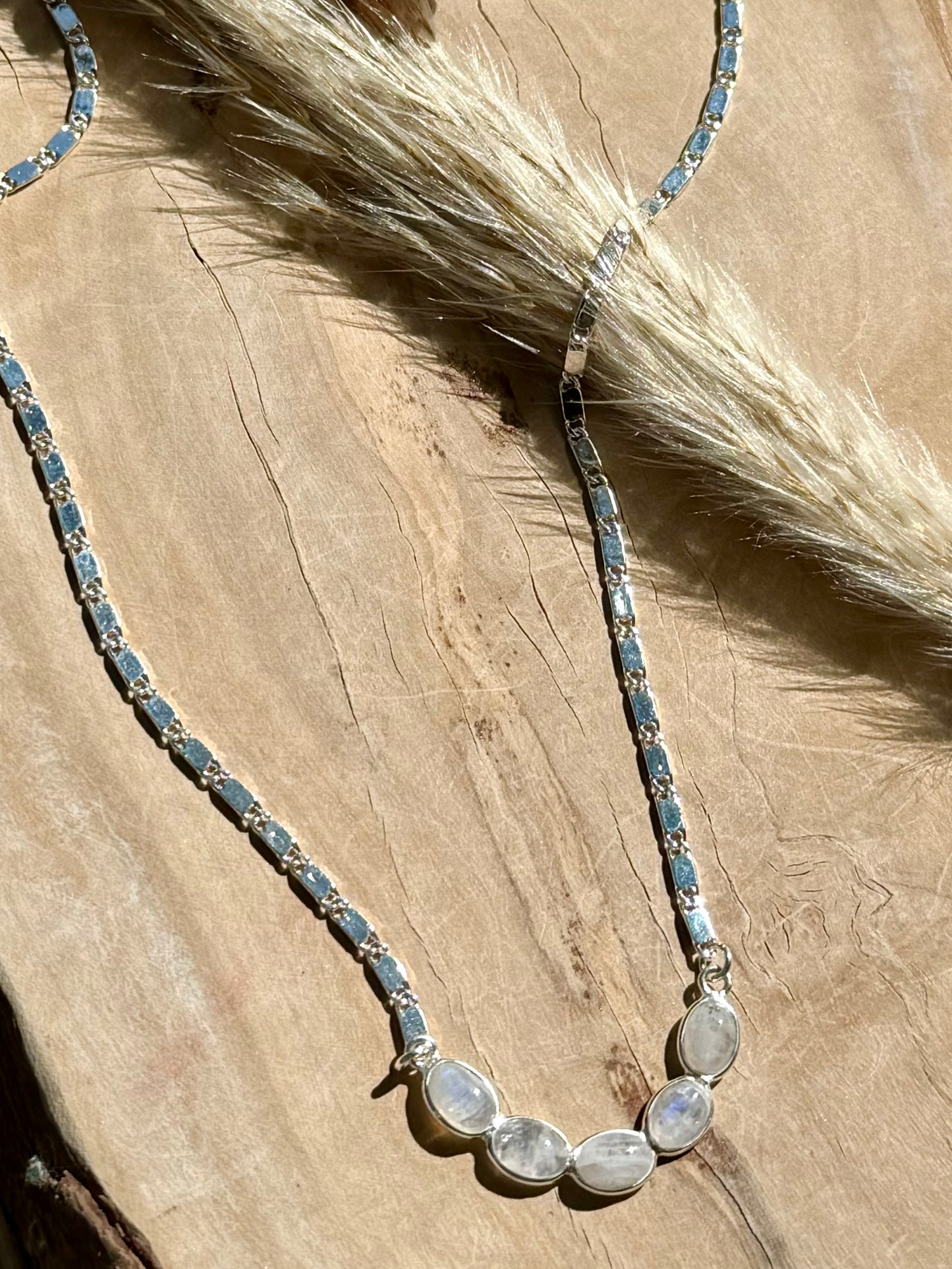 Rainbow Moonstone + Silver Necklace