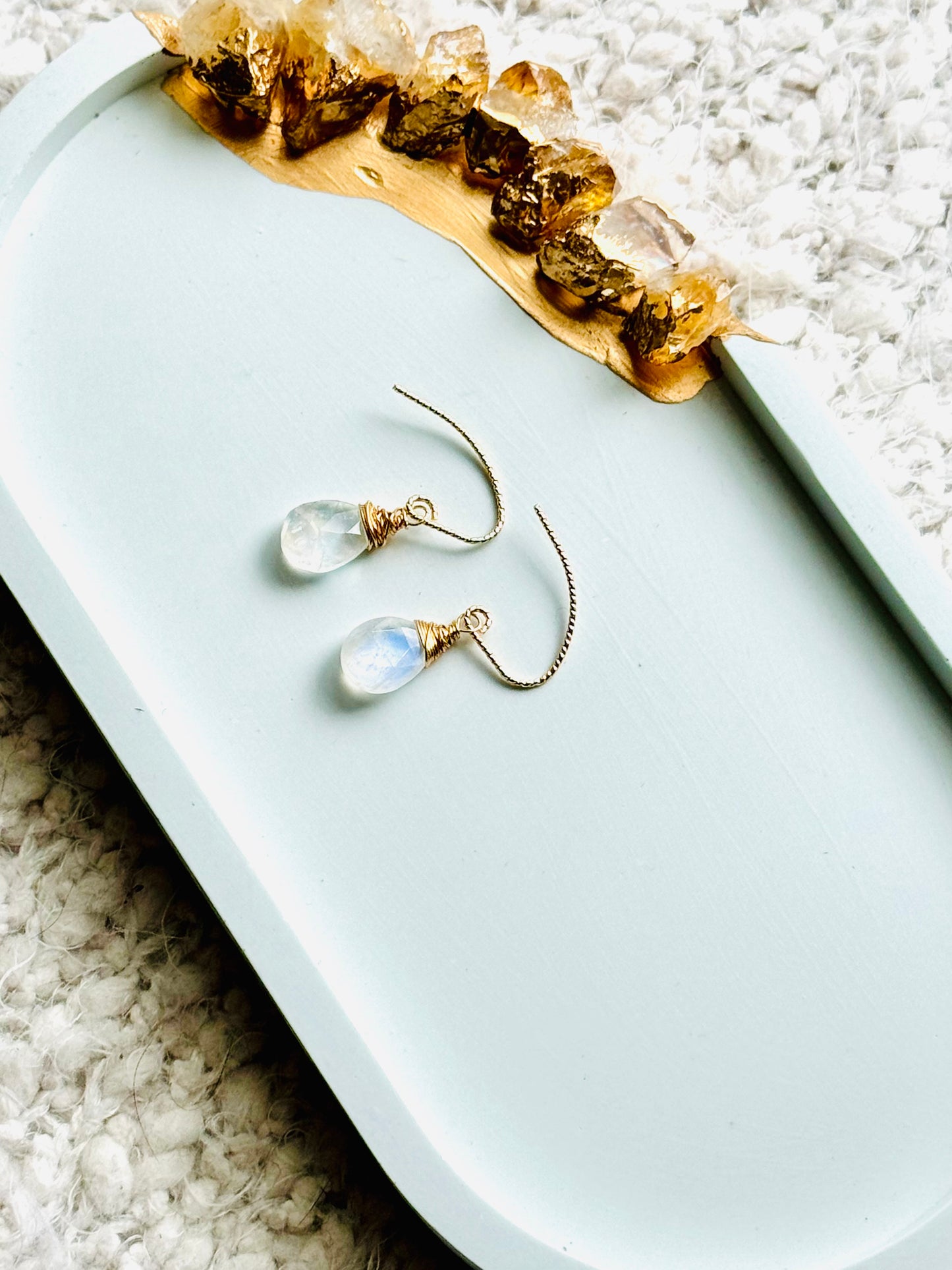 Rainbow Moonstone + Gold Earrings