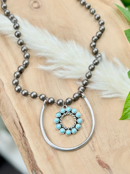 Turquoise + Mixed Metal Horeshoe Necklace