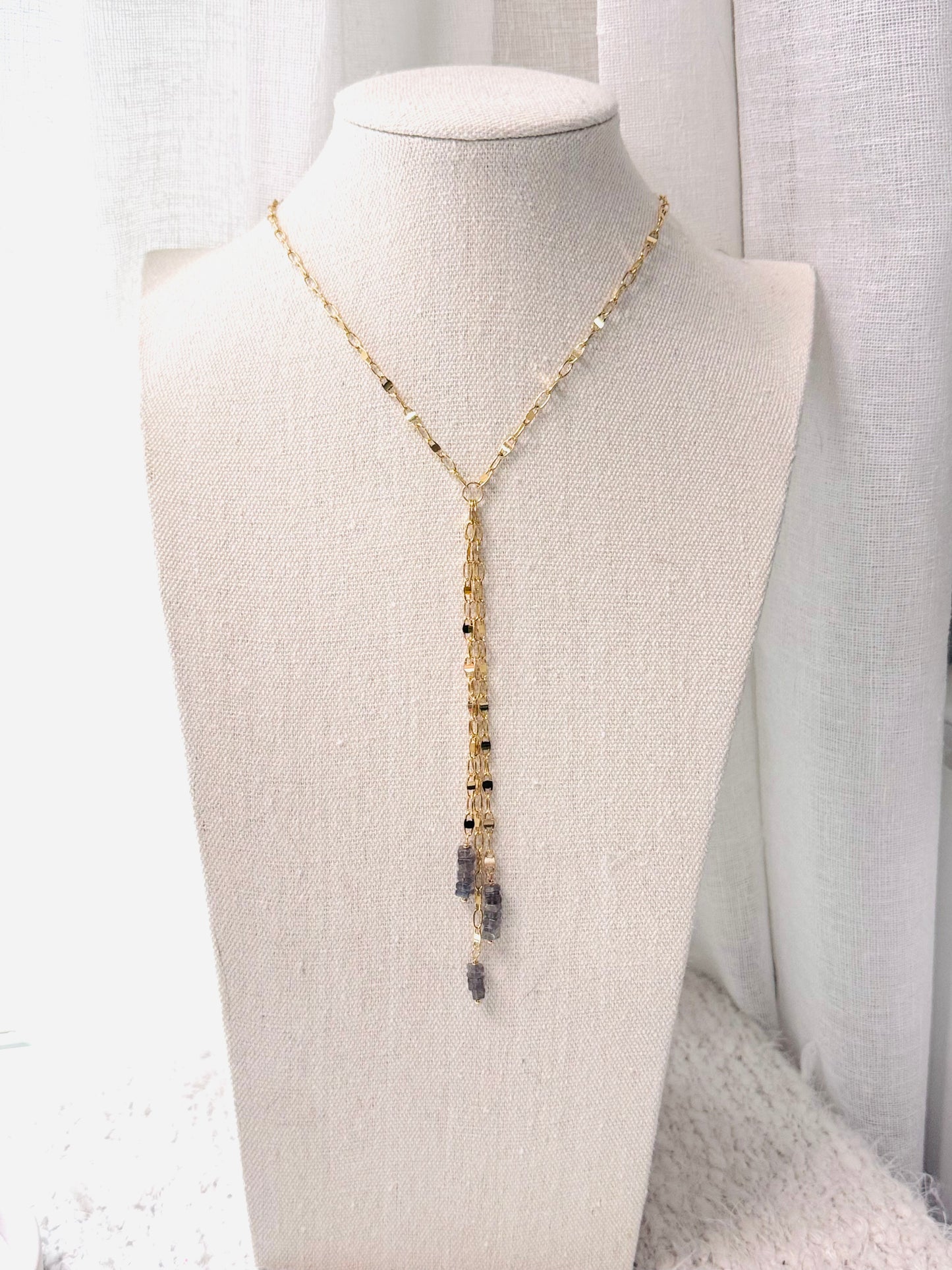 Labradorite + Gold Sequin Lariat Necklace