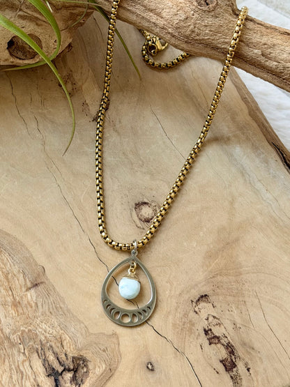 Larimar + Mixed Metal Moon Phases Necklace