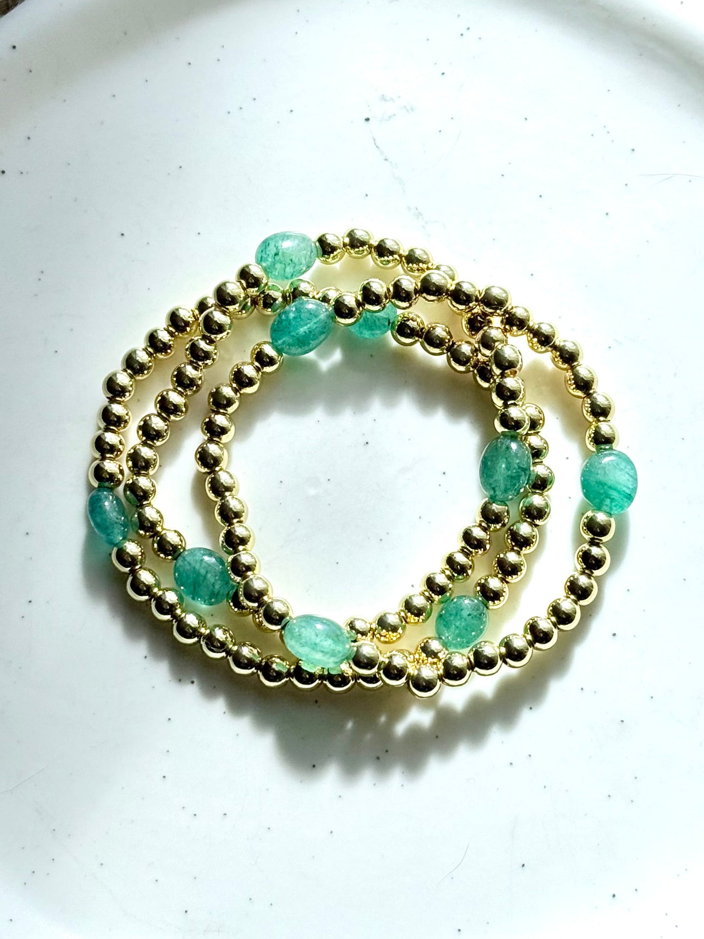 Emerald Trio + Gold Beaded Bracelet