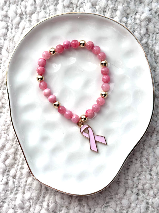 Pink Jade Breast Cancer Awareness Bracelet