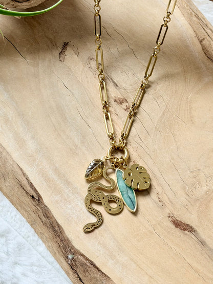 Emerald + Citrine Gold Carabiner Necklace