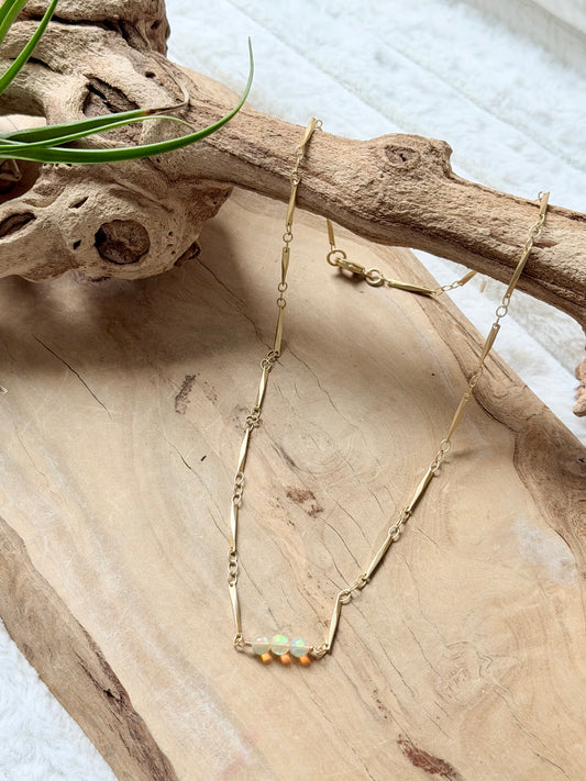 Ethiopian Opal Trio + Matte Gold Necklace