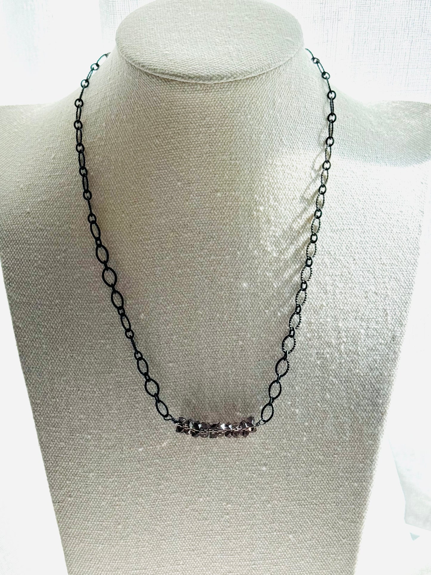 Matte Black + Smoky Quartz Bar Necklace