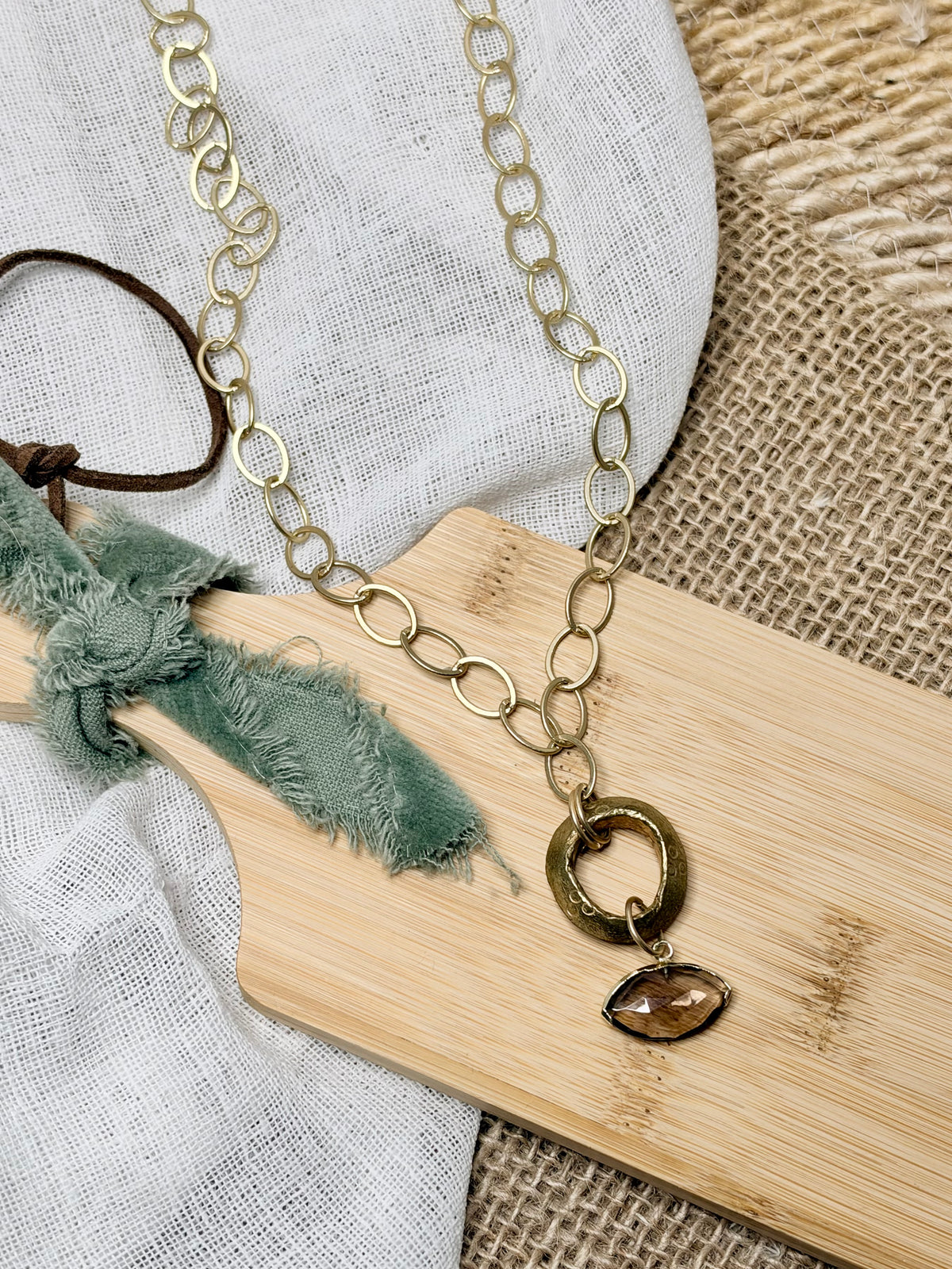 Smoky Quartz Evil Eye + Matte Gold Necklace
