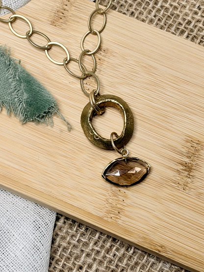 Smoky Quartz Evil Eye + Matte Gold Necklace