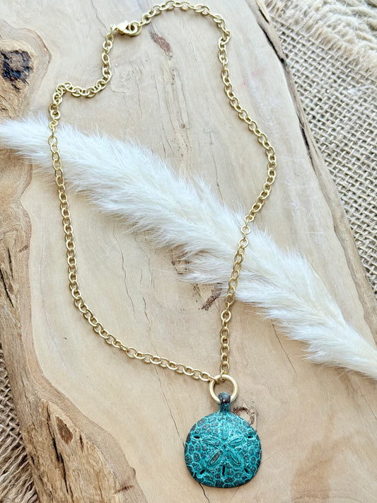 Copper Patina + Matte Gold Sand Dollar Necklace