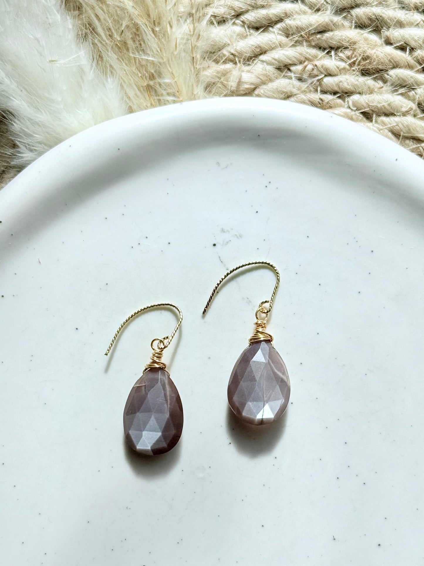 Chocolate Moonstone + Gold Earrings