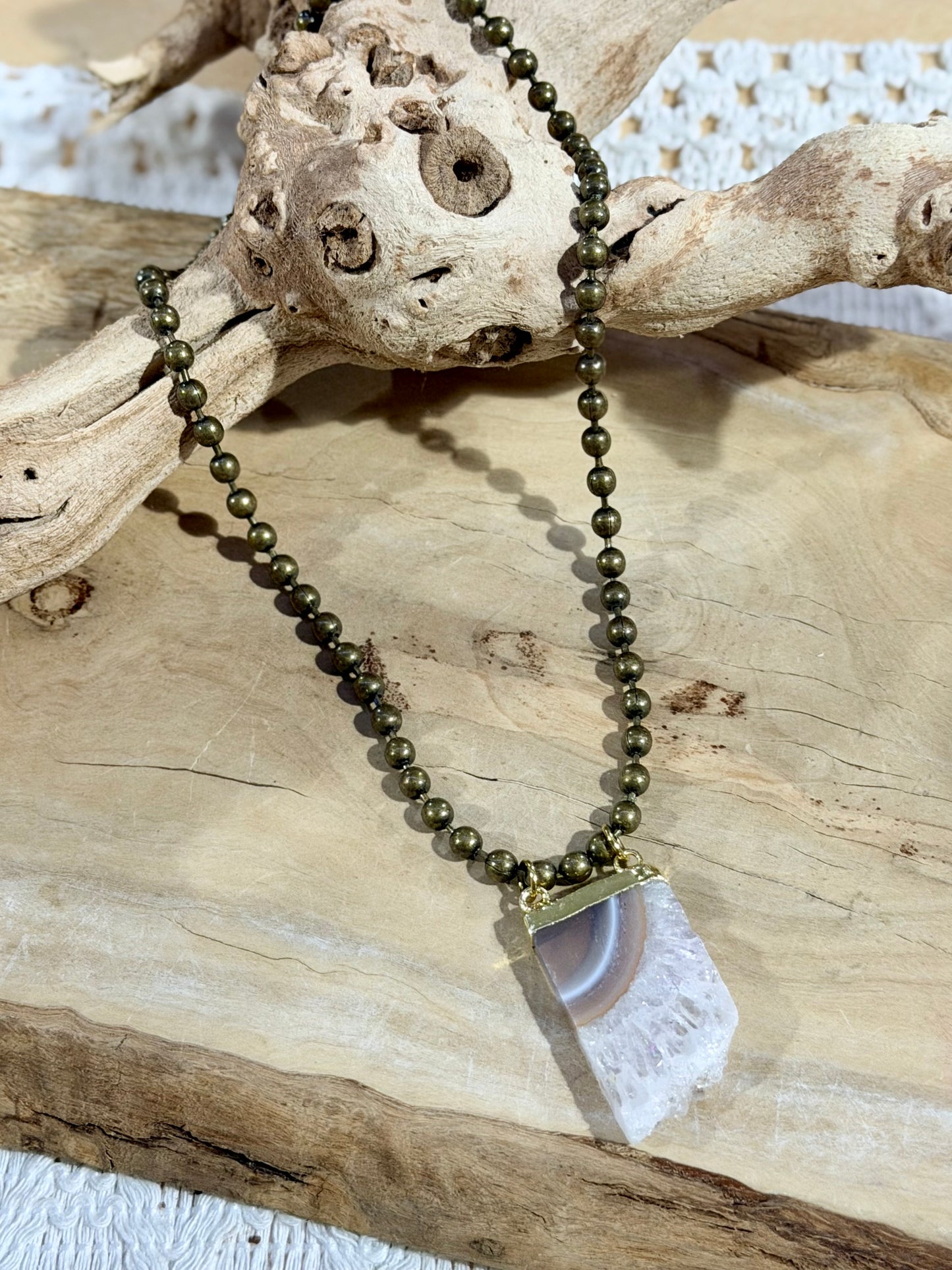 Amethyst Stalactite + Antique Brass Necklace