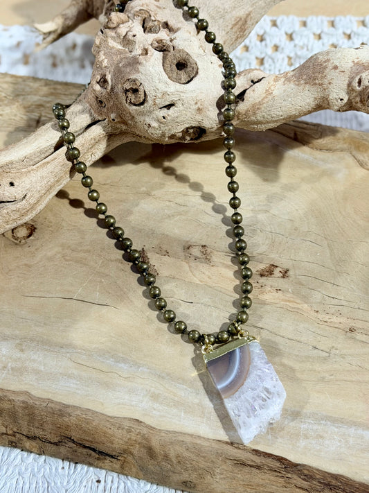Amethyst Stalactite + Antique Brass Necklace