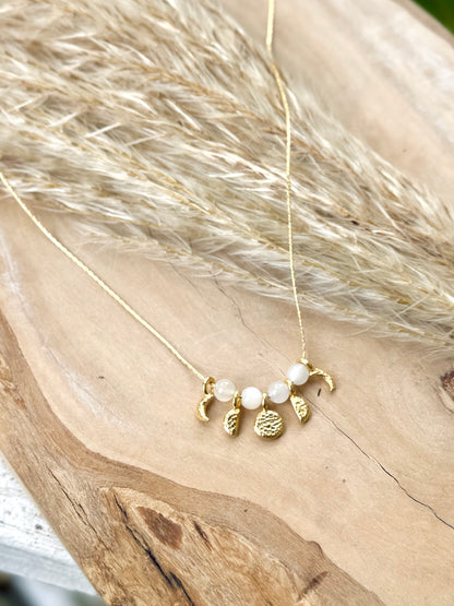 White Moonstone + Gold Moon Phases Necklace