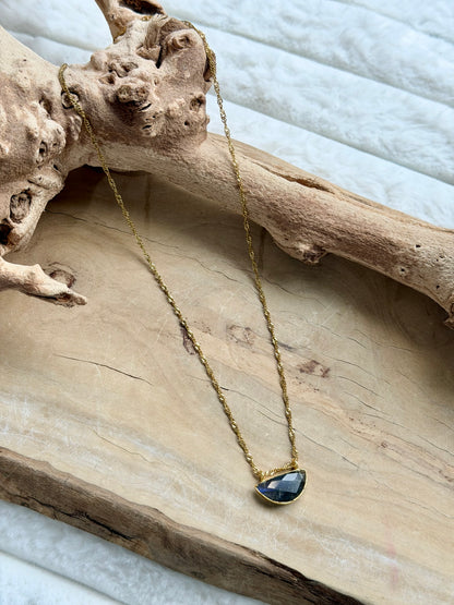 Labradorite + Gold Half Moon Necklace